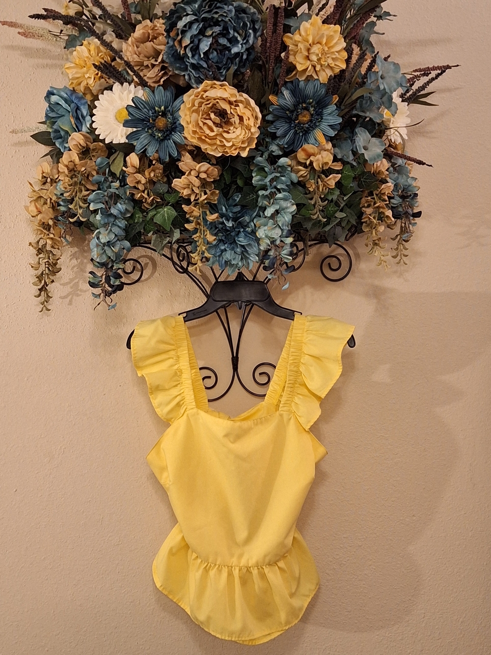 Sunshine Ruffle Strap Peplum Tank Top - Yellow. Size Small